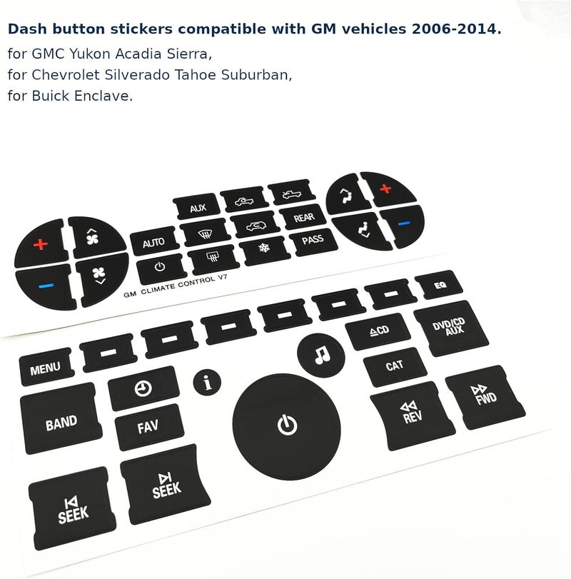 AtticZone AC Radio Dash Button Repair Kit Stickers Decals Compatible with GM GMC Yukon Acadia Sierra, Chevrolet Silverado Tahoe Suburban 2006-2014, 2Pcs (AC19 + Radio20) - Image 2